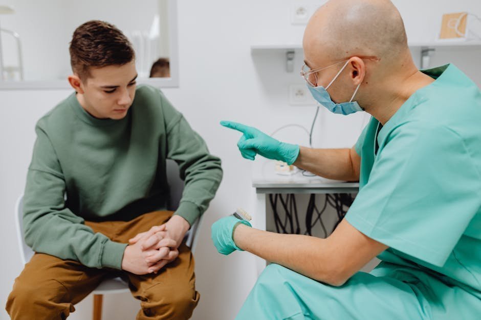 Athletic teen patient undergoing vestibular assessment at multidisciplinary concussion clinic